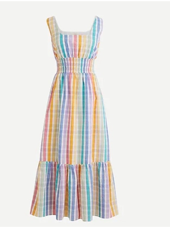 J. Crew Dresses & Skirts - JCrew rainbow gingham Square-neck Midi Dress Size 6 Chic Cottagecore Preppy Boho